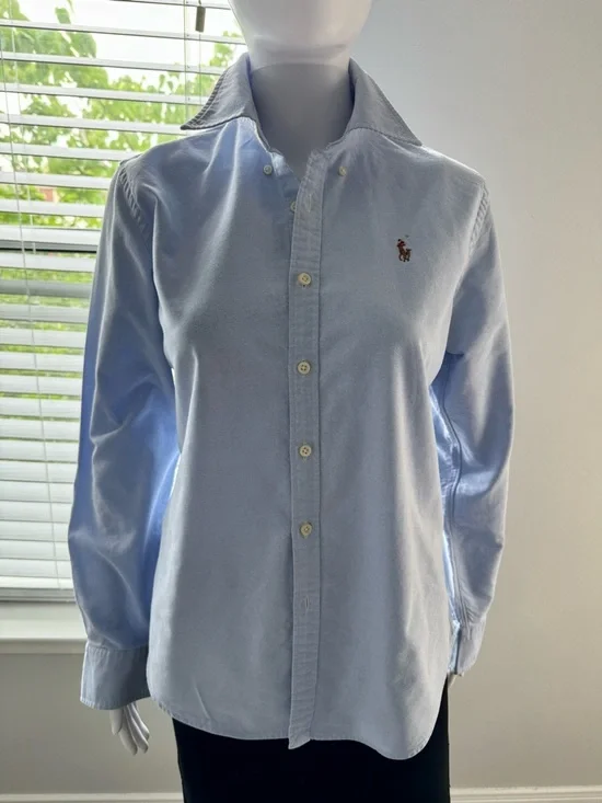 Polo Ralph Lauren. Women's Oxford Cotton Shirt, Size 10. Light Blue. Features - Picture 2 of 16